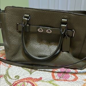 Olive Green Leather Tote Bag